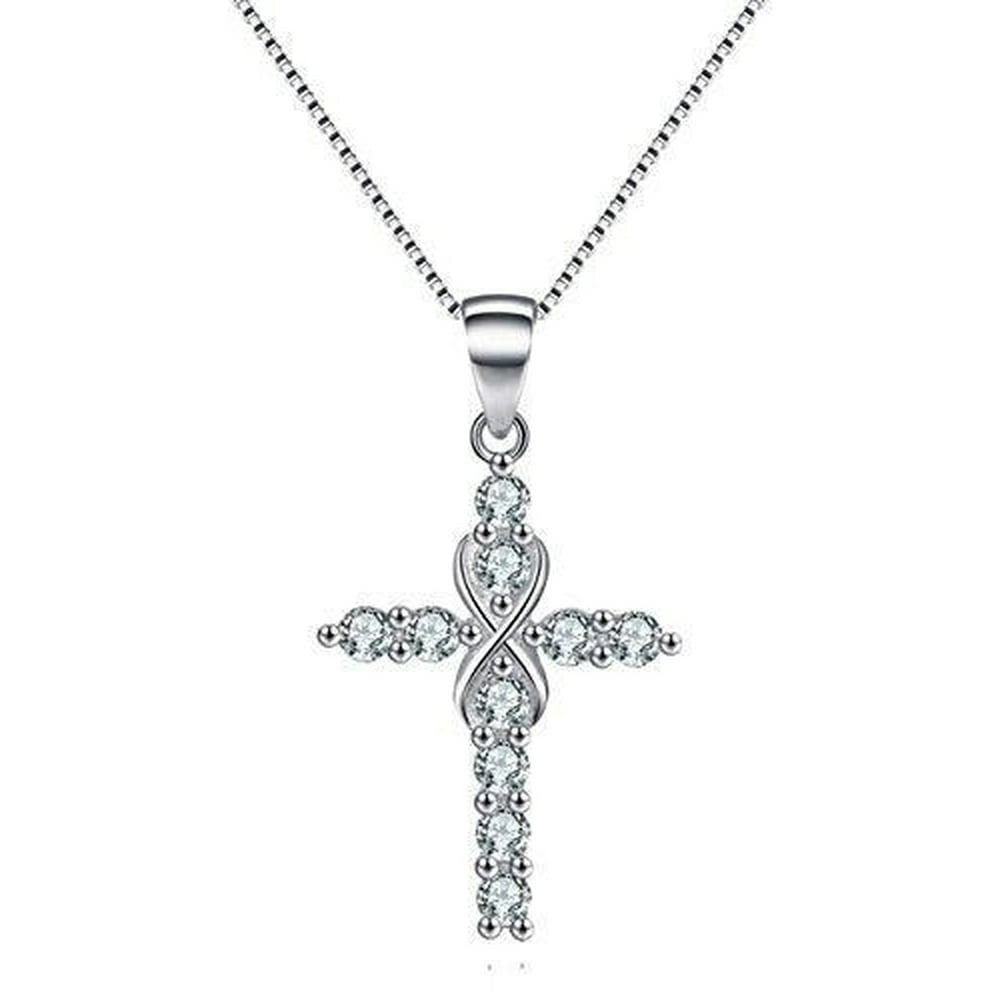 bedazzledbijou Sterling Silver CZ Infinity Cross Pendant Necklace