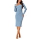 thumbnail image 1 of Vestido de suéter midi ajustado de punto acanalado de manga larga con escote cuadrado para mujer Chic Inspire M Azul, 1 of 6