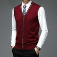 thumbnail image 4 of Men's Wool Buckle Vest with V-Neck for Autumn and Winter Pure Color Knit Sleeveless Vest for Layering Collarless Design Non-Hooded Versatile Men’s Sweater Vest, 4 of 7