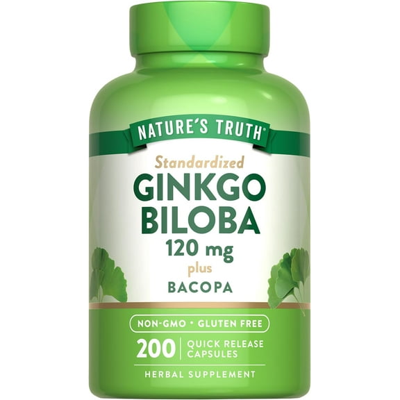 Ginkgo Biloba 120mg | 200 Capsules | Memory Supplement with Bacopa Monnieri | by Nature's Truth