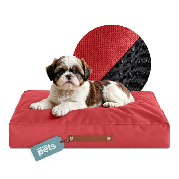 Cama Antiestrés de Foam para Perro Mediano y Gato, Colchoneta Lavable Esquimal (Rojo, 80x55 cm)