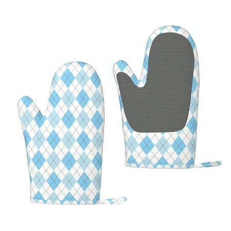 

Lukts Blue and White Squares for Silicone Anti-Scalding Gloves Kitchen Lanyard Gloves for Grilling Baking Cooking