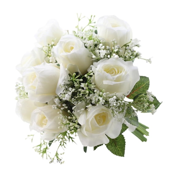 S SERENABLE Wedding Bouquet Bridal Bouquet Elegant Romantic Artificial Rose Flowers Bride Flowers Hand Holding for Holiday Ceremony Party White