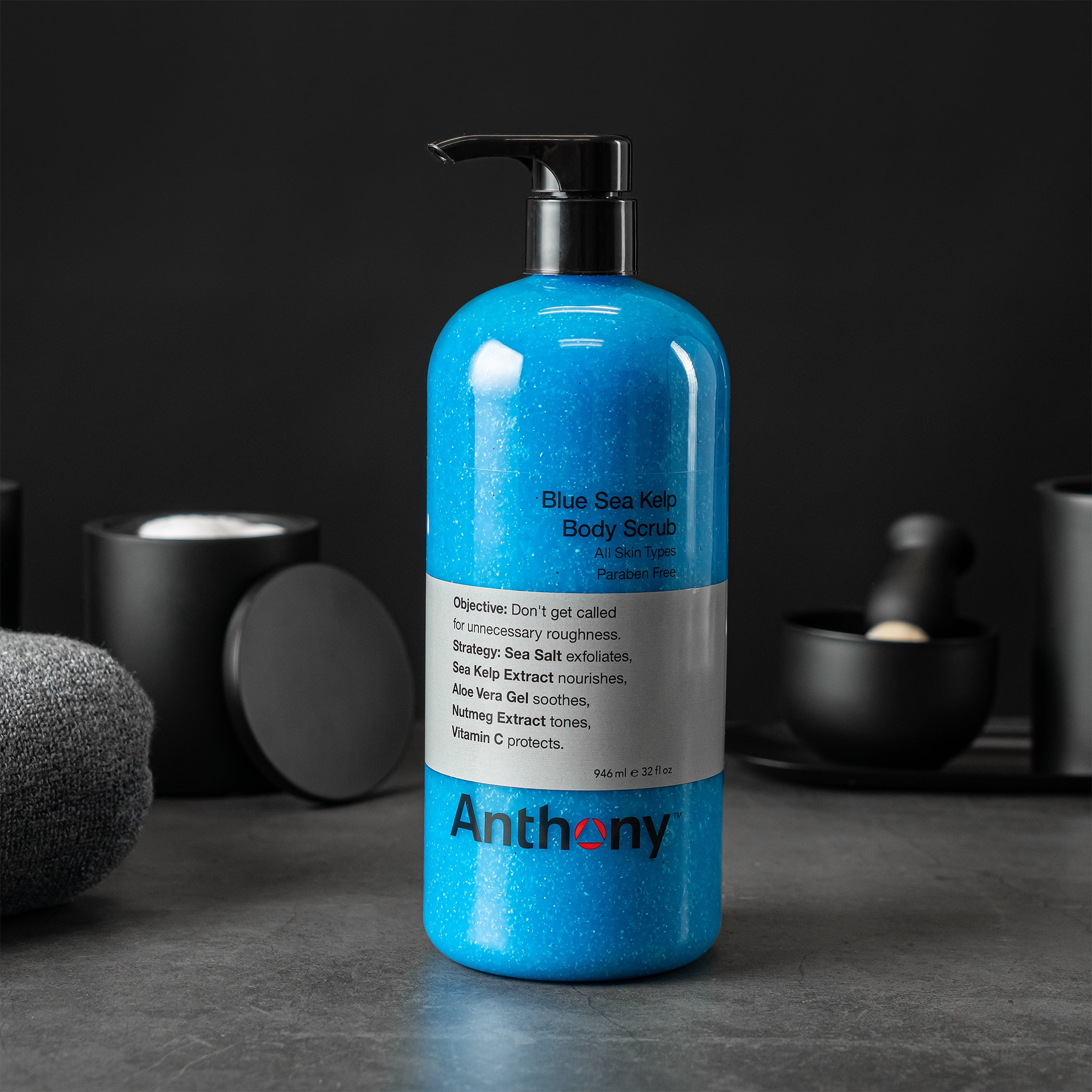 Anthony Blue Sea Kelp Body Scrub, Exfoliating Body Wash for Men, Blue, 32 fl oz