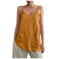 thumbnail image 6 of GEWSEY Womens Camisole Tank Tops Dressy Casual Cotton Linen Gauze Cami Shirts Adjustable Spaghetti Straps Tunic with Pockets (Yellow, XXL), 6 of 8