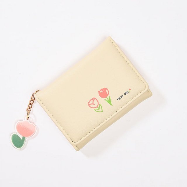 Cartera pequeña para mujer, corta, de tres pliegues, de color liso, con estampado simple, bonita y fresca, para estudiantes, plegable, para tarjetas