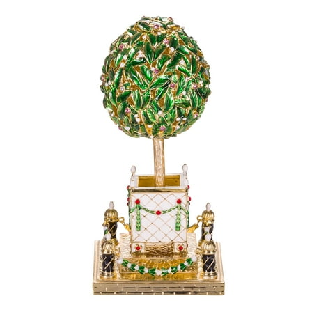 danila-souvenirs Faberge style Bay Tree (Orange Tree) Egg / Trinket Jewel Box with Bird 6.4'' (16 cm)