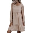 thumbnail image 4 of Women Dress, Long Sleeve Dress Pure Color Casual Ruffled Loose  For Dating ANGGREK Albaricoque M, 4 of 7