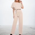 thumbnail image 2 of Aricy Women's Summer Elegant One Piece Outfits Jumpsuit Wide Leg Crew Slash Neck Tie Waist Playsuit Ladies Baggy Dungarees High Waisted Wedding Business Party Rompers Vacation Clubwear, 2 of 4