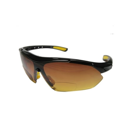 Bifocal Sunglasses Sports Design Anti Glare Coating Wrap Around Glasses-Yellow-1.50