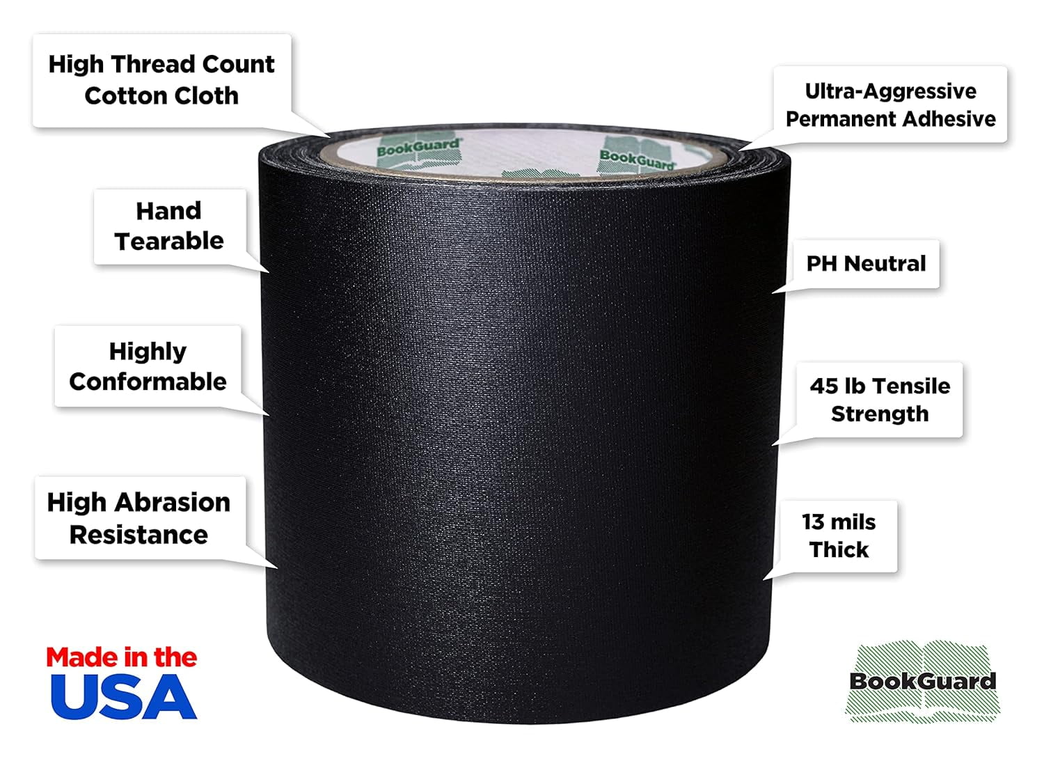 4 inch Premium Bookbinding Repair Cloth Tape, 15 Yard Roll, Black