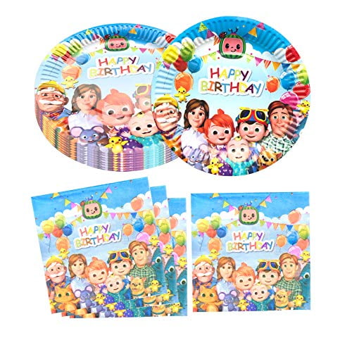 Cocomelon Birthday Party Supplies, 20 Plates and 20 Napkin, for