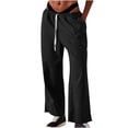 thumbnail image 2 of Casual Pants for Womens Cotton and Linen Plus Size Solid Color Drawstring Loose Casual Wide Leg Pants, 2 of 9