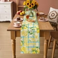 thumbnail image 2 of Watercolor Lemons Table Runner 72 Inches, Summer Blue Yellow Checkered Geo Bed Runner Dresser Scarves Tabletop for Indoor Outdoor Parties/Ceremony/Banquet, 16" x 72", 2 of 9