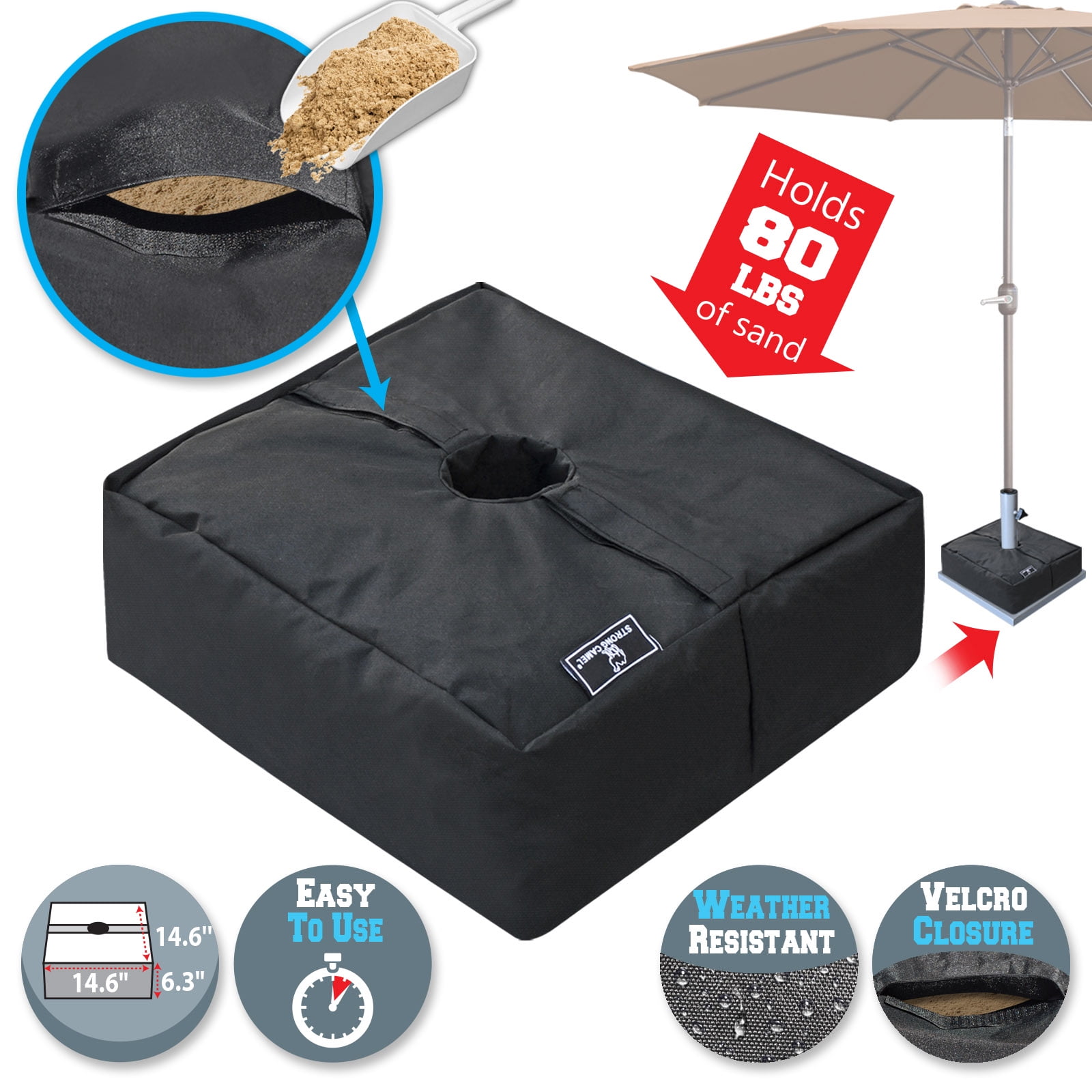 Sunrise 14.6"x14.6" Square Sand Umbrella Base Weight Bag, Up to 80 lbs