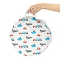 thumbnail image 2 of Transportation Round Floor Cushion with Handle, Composition of Cars Trains Ships and Party Motifs, Decorative Pillow for Living Room & Dorms, 18" Round, Grey Blue and Vermilion, by Ambesonne, 2 of 4