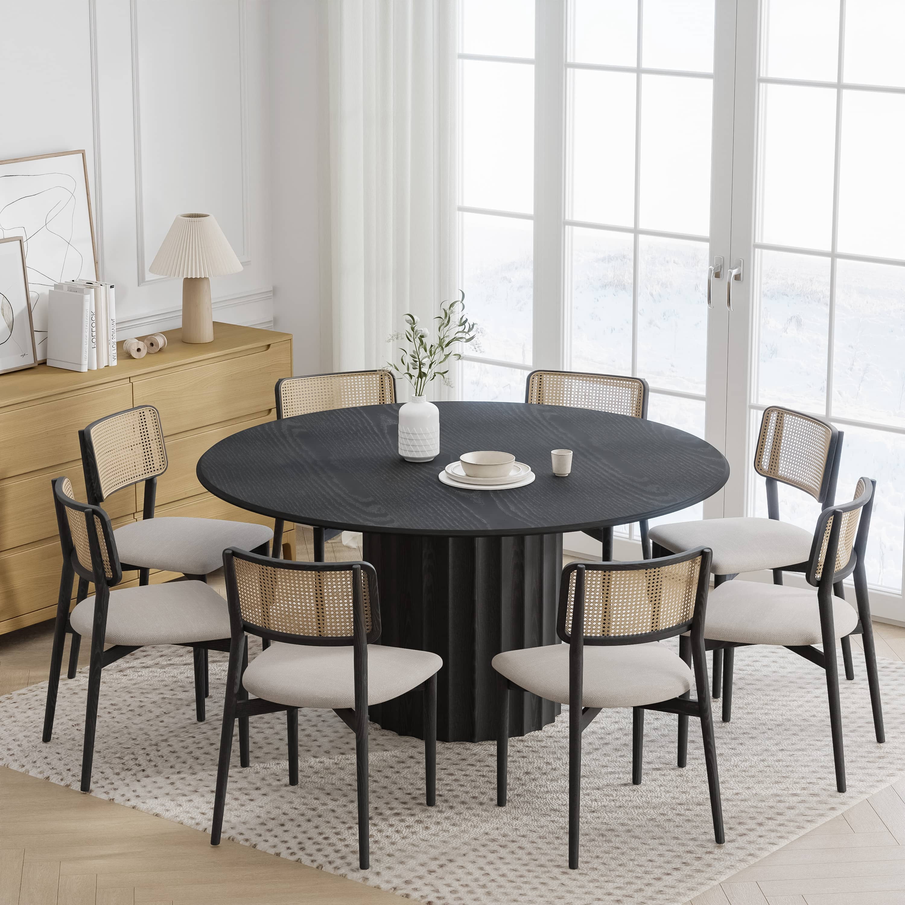 MAYEERTY 60" Round Dining Tables, Mid-Century Dining Table for Dining Room Kitchen, Black