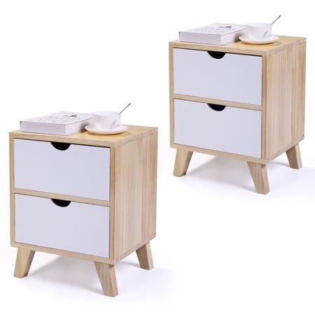 CoSoTower Set Of 2 Wooden Nightstand With Two Drawers  End Table With Tall Legs  Multiple Usages Bedside Table  Indoors  Burlywood & White