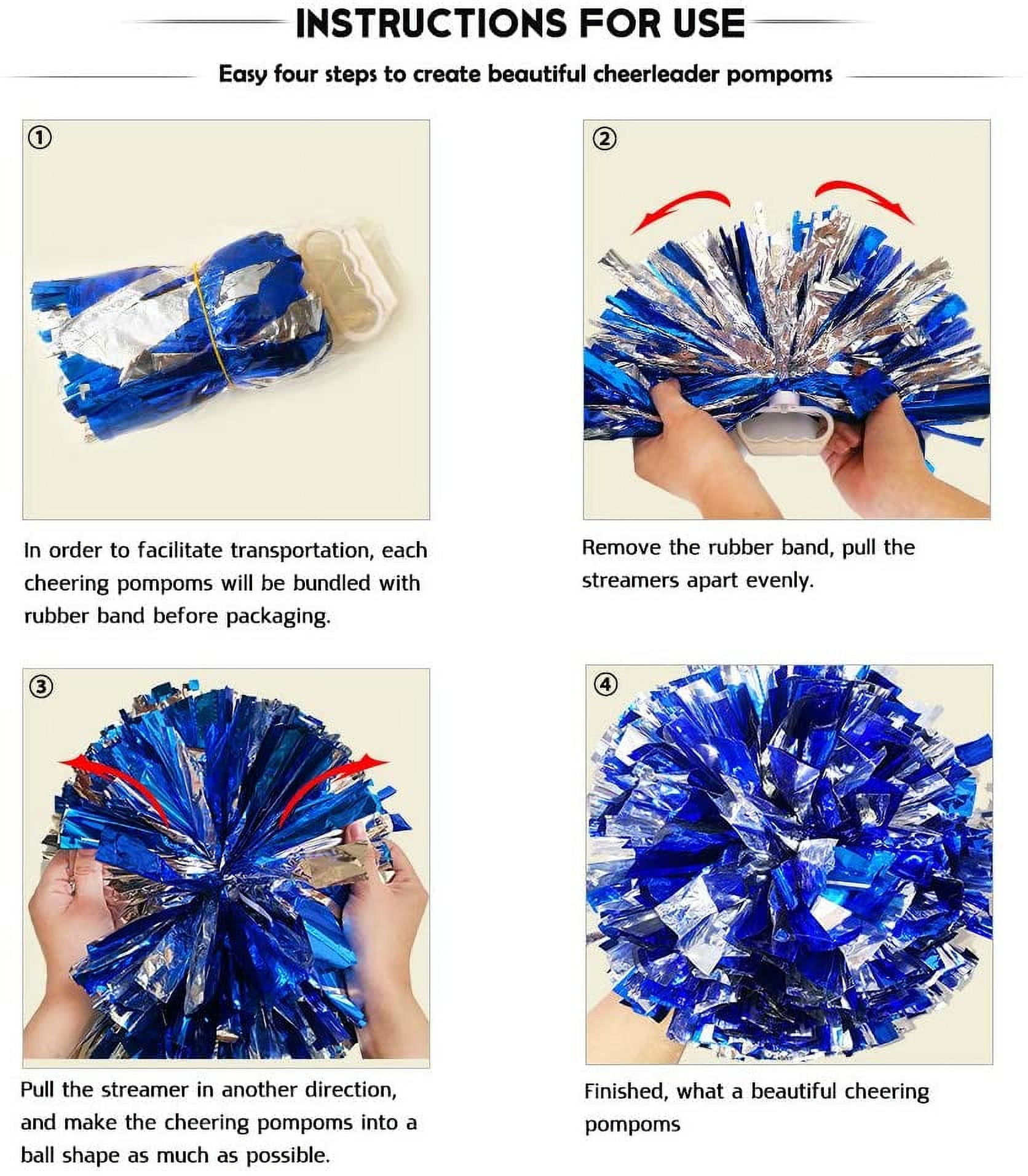 LINLIN 4 Packs Cheerleading Pom Poms with Finger-friendly Ring, Bright Metallic Cheerleader Pompoms, Premium Cheering Squad Hand Flowers for Sports Game Dance Dress Party