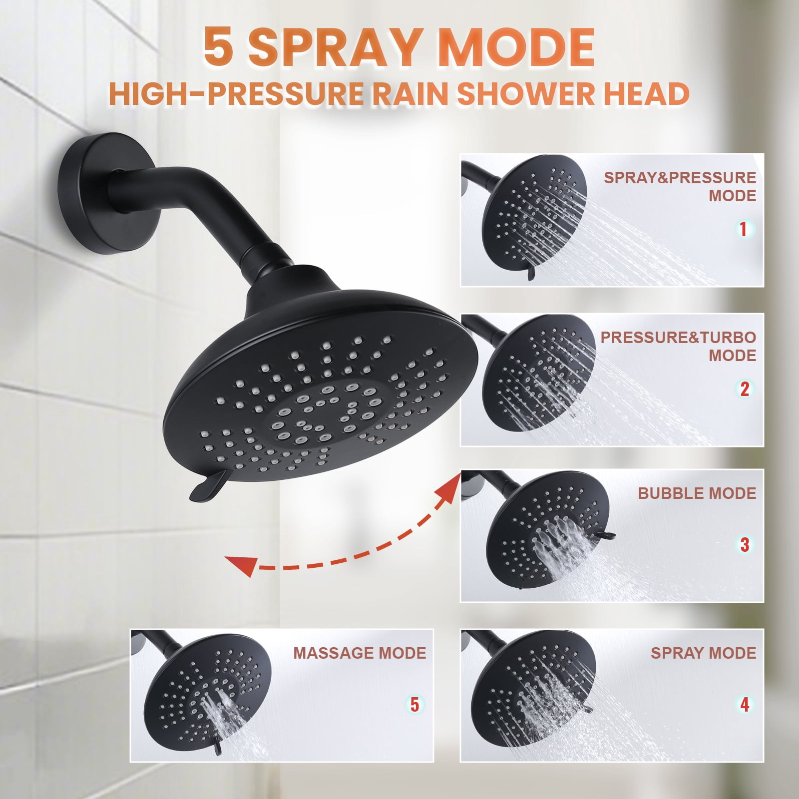 Wowow Shower Faucet with Valve, Bathroom Tub Shower Faucet Kit, Single Handle Rain Shower Head with Tub Spout, Black