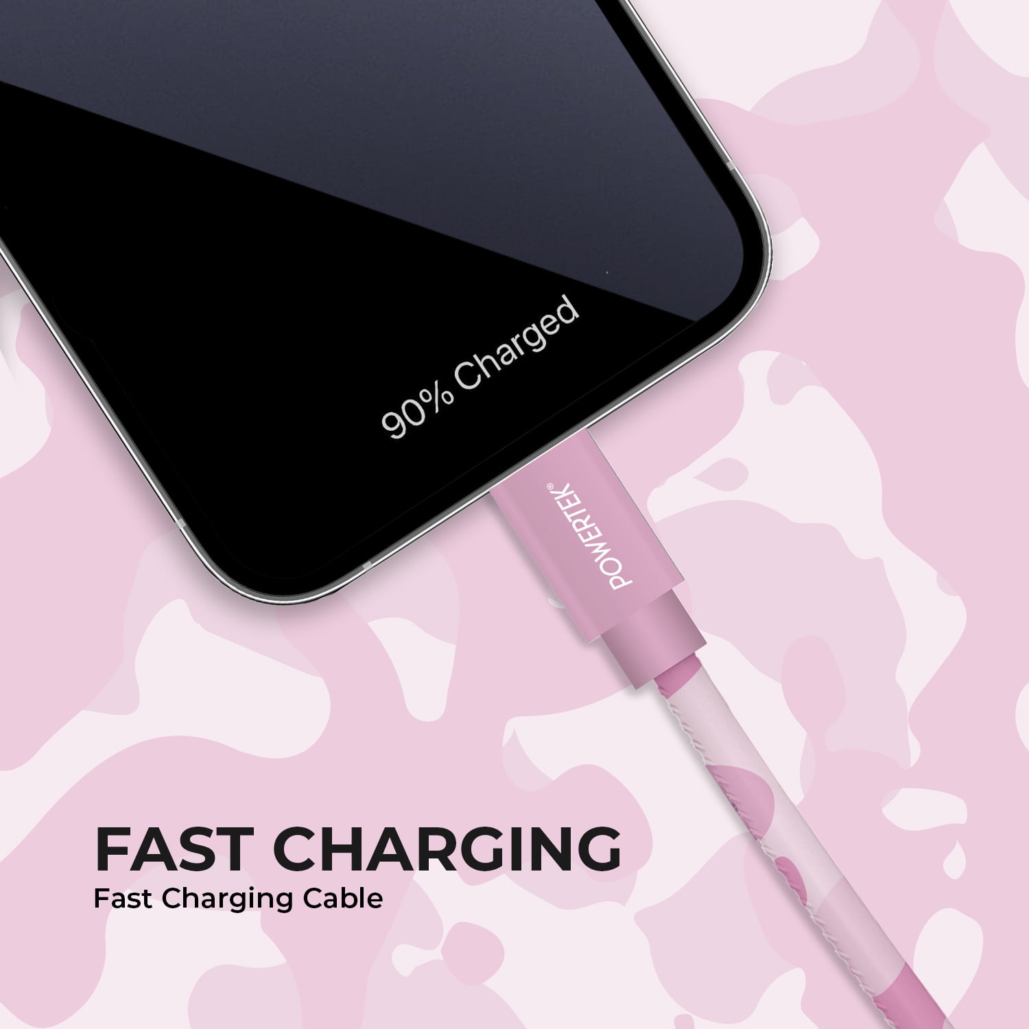 Liquipel Powertek Pastel Camo 6' USB-C to USB-C Cable, Pink