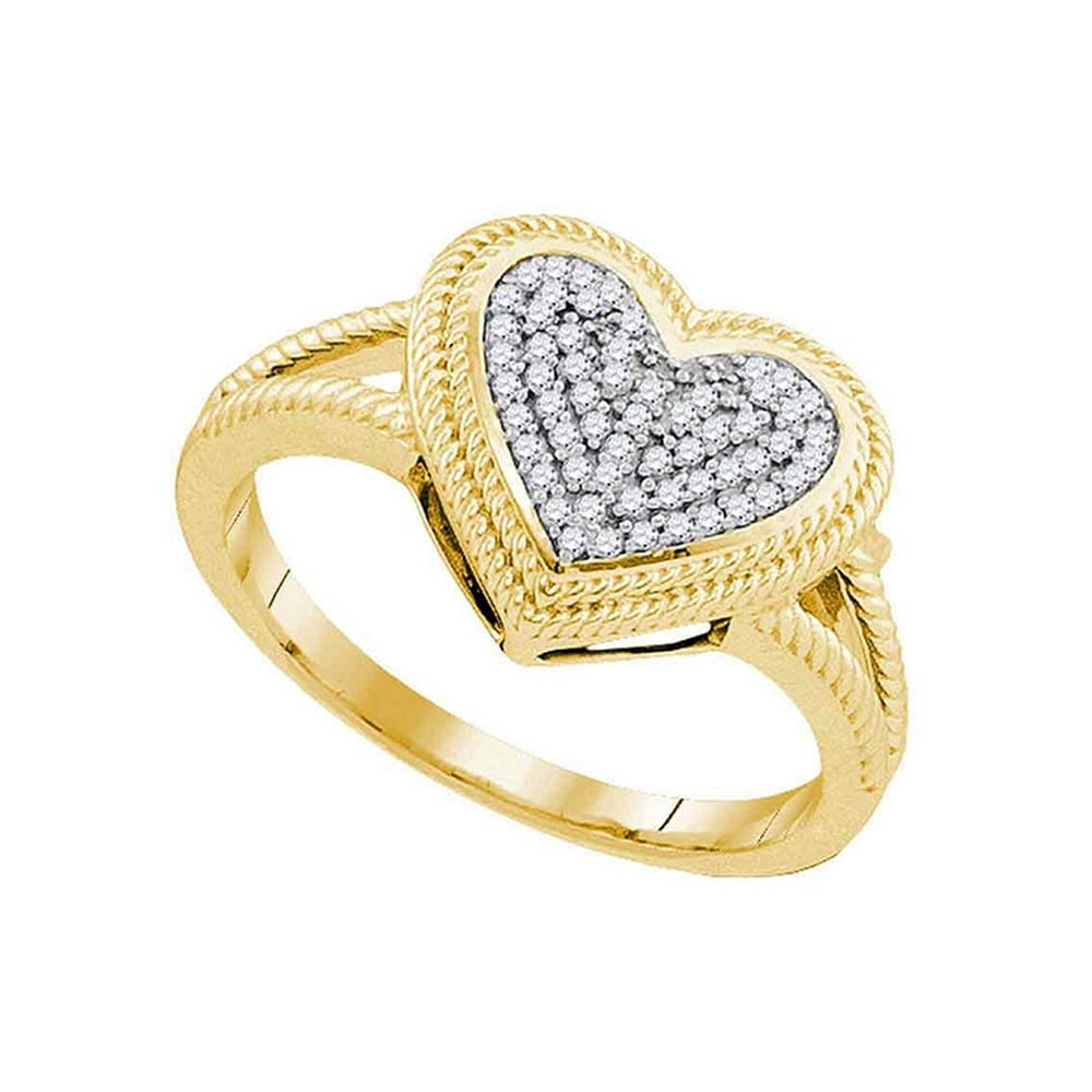 10kt Yellow Gold Womens Round Diamond Ring Rope Heart Love Cluster Ring ...