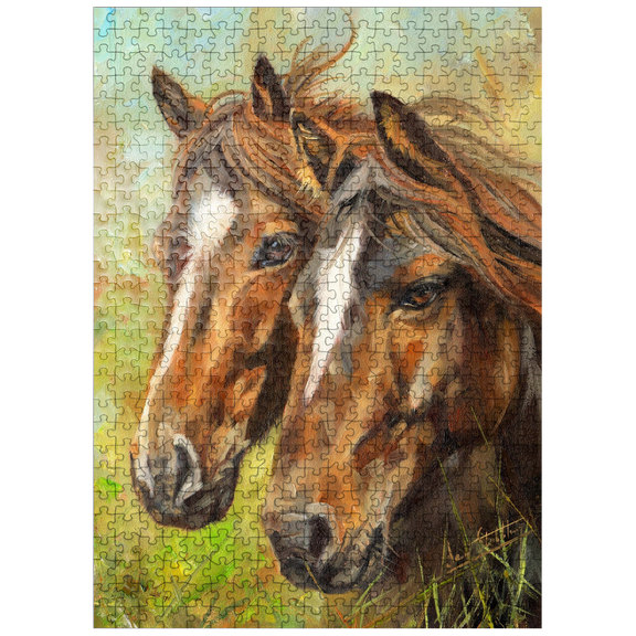 MyPuzzle - Close-Up Of Two Horses In Pasture - Premium 500 Piece Jigsaw Puzzle for Adults