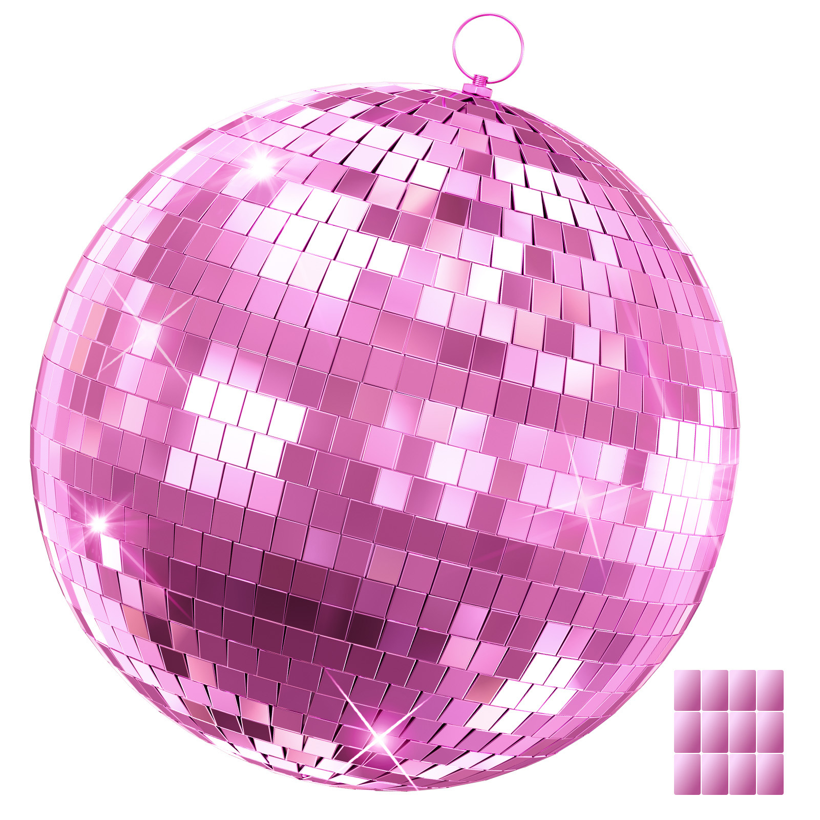 Baellsa 16" Mirror Disco Ball for DJ Club Party Live Stage Wedding Home Decor, Light Effect Mirror Ball with Hanging Ring (Pink)