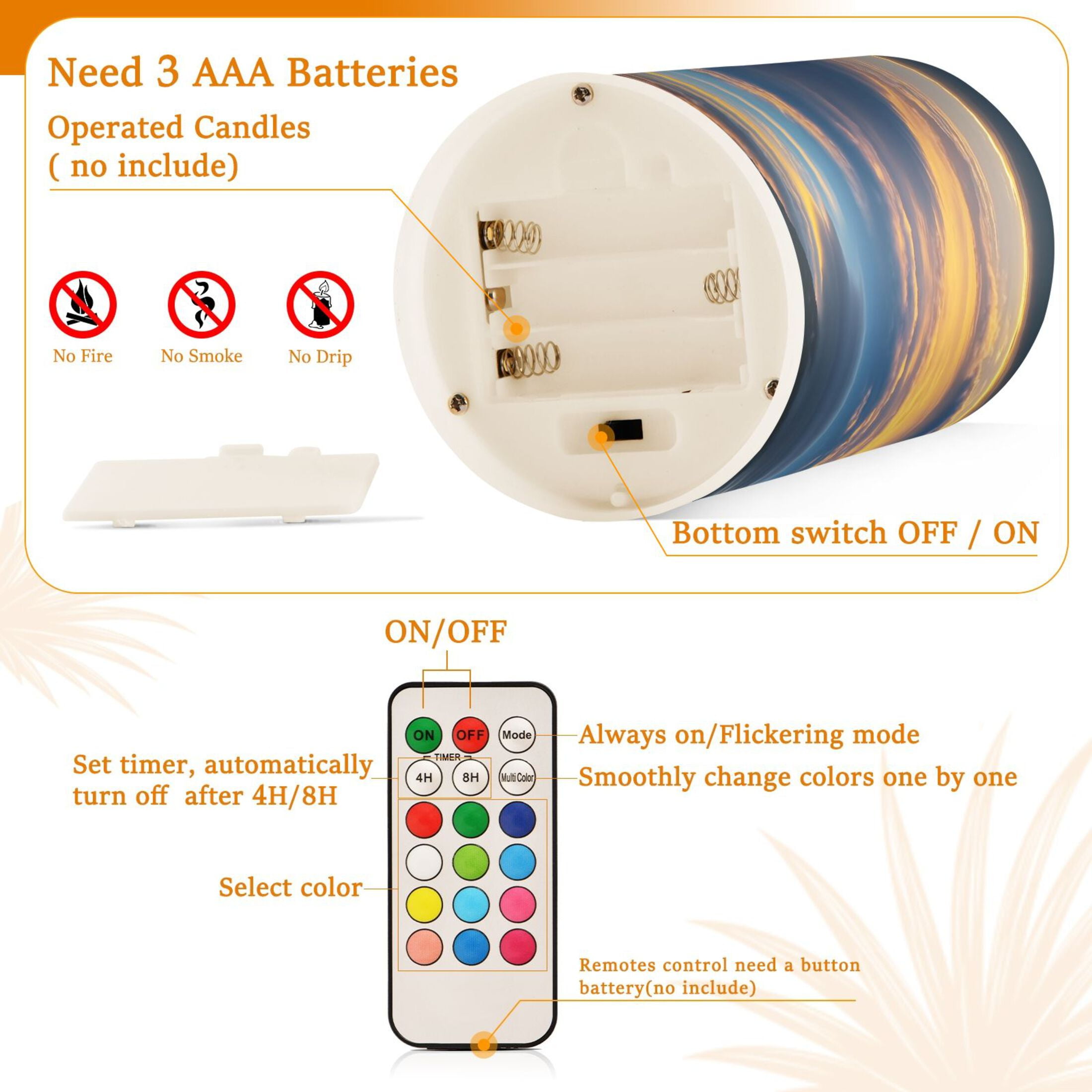Flameless Candles Lights, Pack of two LED Lights, Dimmable LED Pillar Candles Battery Operated, Flames Remote Control Beautiful Sunrise Cloud