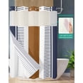 thumbnail image 2 of No Hook Shower Curtain with Snap in Liner, Boho Brown and Navy Blue Striped Tribal Farmhouse Style Hotel Shower Curtains for Bathroom, Washable Shower Curtain Liner Set with Mesh Top Window, 60"x72", 2 of 6