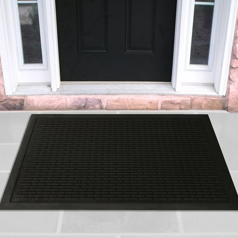 Ottomanson Easy Clean, Waterproof Non-Slip Indoor/Outdoor Rubber Doormat,  18 x 30, Black Lines