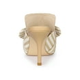 thumbnail image 2 of BLISSFUL STEP Women's Stiletto Heel Mules Pointed Toe Stripe Bow Slip-On Dress Shoes Beige 6, 2 of 7