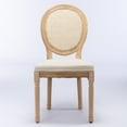 thumbnail image 3 of Hassch Set of 2 French Farmhouse Dining Chairs, Rustic Side Chairs with Upholstered Linen Seat, Oval Rattan Backrest, Antique Solid Wood Legs (Beige), 3 of 9