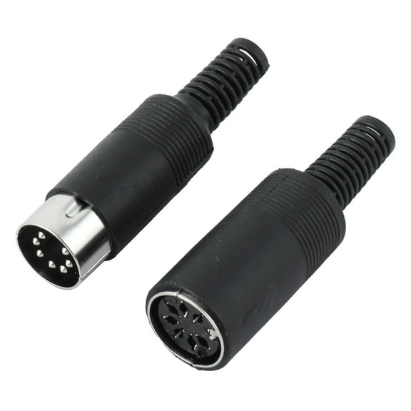 Unique Bargains Pair Black Plastic Cover DIN 7 Pin Male Female Straight Audio Adapter