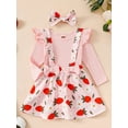 thumbnail image 4 of Musuos Baby Girl Sweet Fall Outfits 3 6 12 18Months Plain Long Sleeve Romper Floral/Strawberry Print Suspender Skirt Headband 3Pcs Clothes Set, 4 of 10