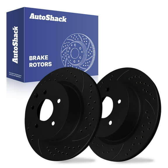 AutoShack 12.12" (307.8 mm) Rear Vented Drilled & Slotted Brake Rotors E-Coated | Replacement for 2009-2014 Nissan Maxima 2016-2023 Nissan Maxima | Black Finish | 2-PC Set | NightGuard