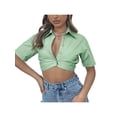 thumbnail image 4 of Txlixc Blusa de mujer, blusa de botón plano, blusa de ombligo de mujer Txlixc  moda, 4 of 8