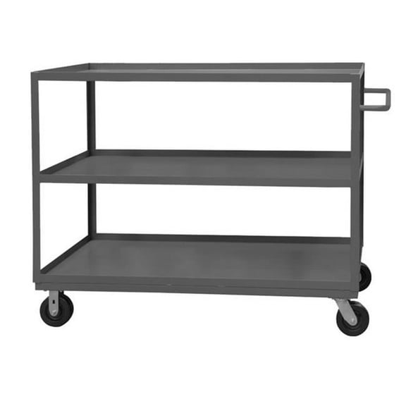 Durham RSC-2448-3-3K-95 14 Gauge Tubular Push Handled Rolling Service Cart with 3 Shelves & 1.63 in. All Lips Up, Gray