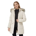thumbnail image 3 of Ampake Women's Winter Coat Puffer Jacket Long Waterproof Parka with Detachable Hood Beige L, 3 of 13