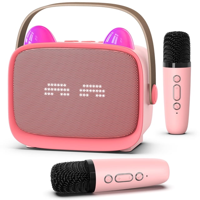 Máquina de karaoke Magolo mejorada con 2 micrófonos inalámbricos, color rosa