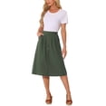 thumbnail image 2 of Faldas Midi INSPIRE CHIC para Mujeres, Casual, Cintura Alta Elástica, con Botones, Plisadas, Estilo A con Bolsillos, Color Verde Militar, 2 of 5