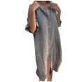 thumbnail image 1 of pstuiky Robes, Robe Chemise Midi pour Femmes à Couleur Unie avec Boutons et Poches, Manches Courtes, Col en V, Col Montant, Robes Décontractées en Liquidation, 1 of 5