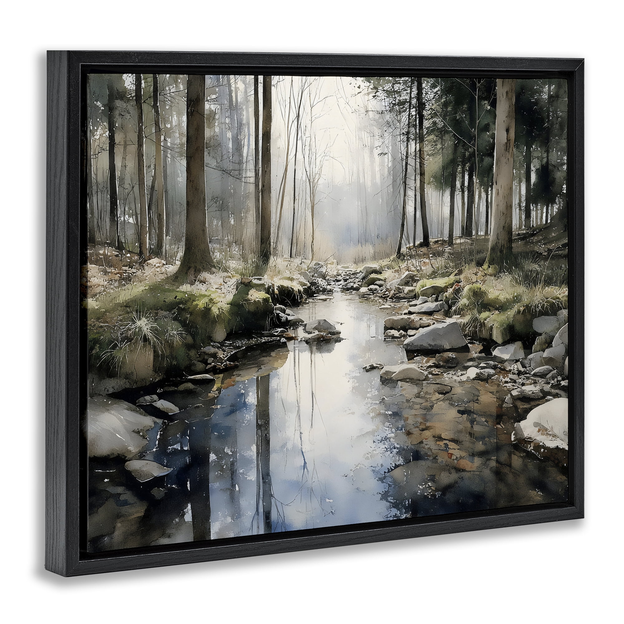 Stupell Industries Rock Creek in Morning Mist Black Framed Floater Canvas Wall Art, design by Franklyn Gregory