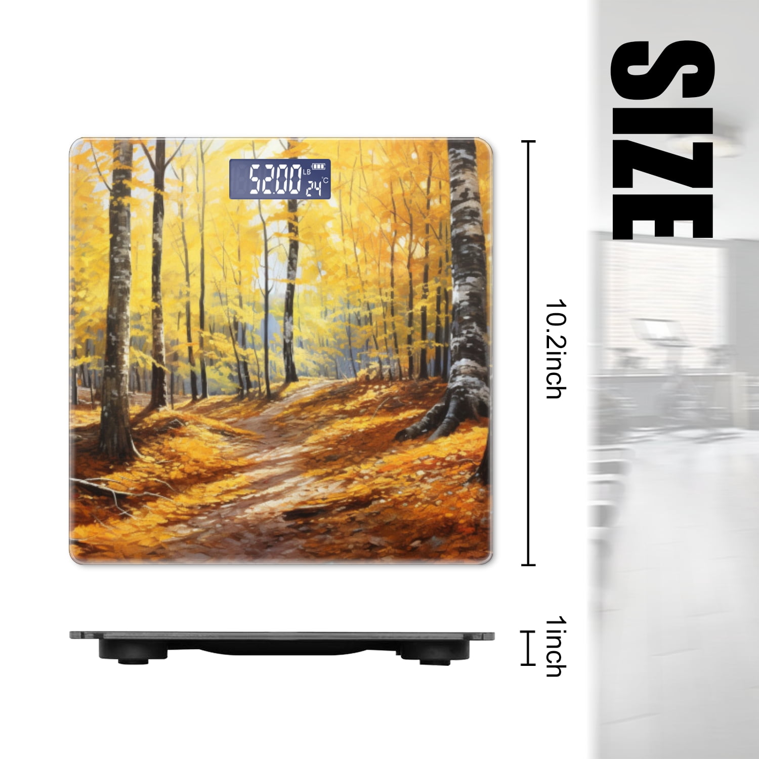 Digital Bathroom Scale with Large LCD Display,High Capacity Scale 400 lbs High Precision body fat scale-Autumn Forest With Yellow Leaves And Birch Trees