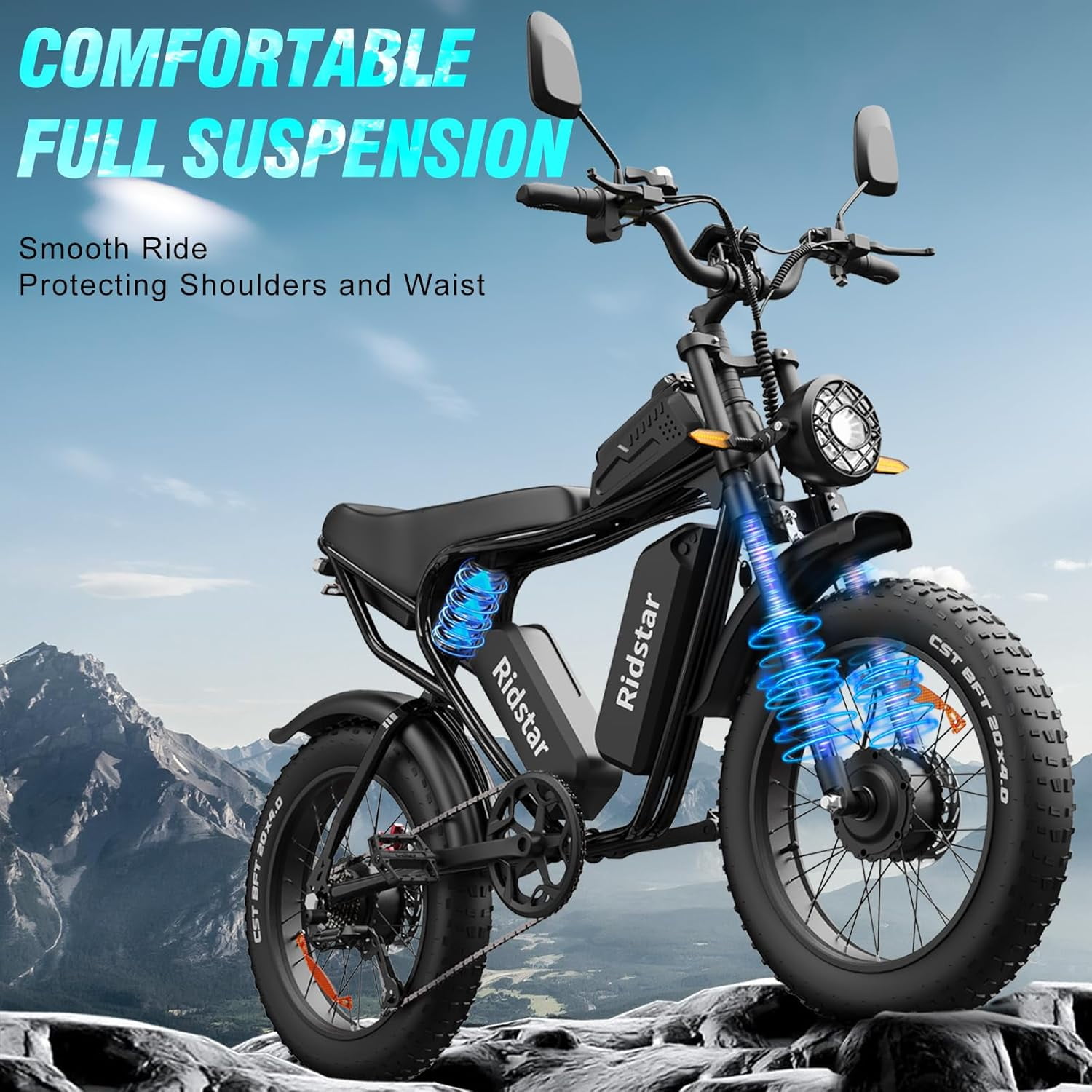 Electric Bike for Adults,Dual Motor Peak 3000W 35MPH Mountain Bike,52V 40Ah Removable Battery 20" Fat Tire,Ebike 7 Speed Full Suspension Electric Bicycle UL2849