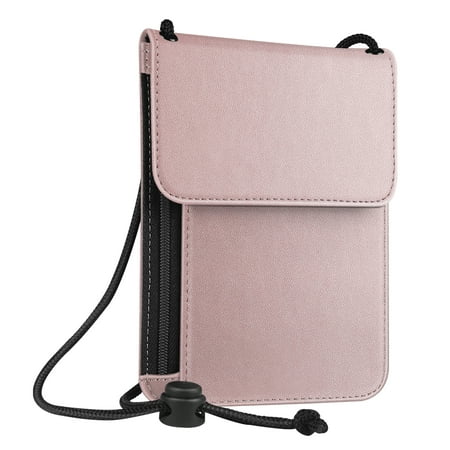 Fintie Passport Holder Neck Pouch [RFID Blocking] Premium PU Leather Travel Wallet, Rose