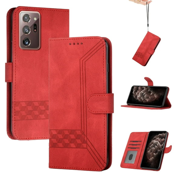 Nalacover Wallet Case For Samsung Galaxy S22 Ultra,Luxury Premium PU Leather and Soft TPU Magnetic Flip Stand Card Slots with Detachable Wrist Strap Shockproof 360 Protection Cover,Red