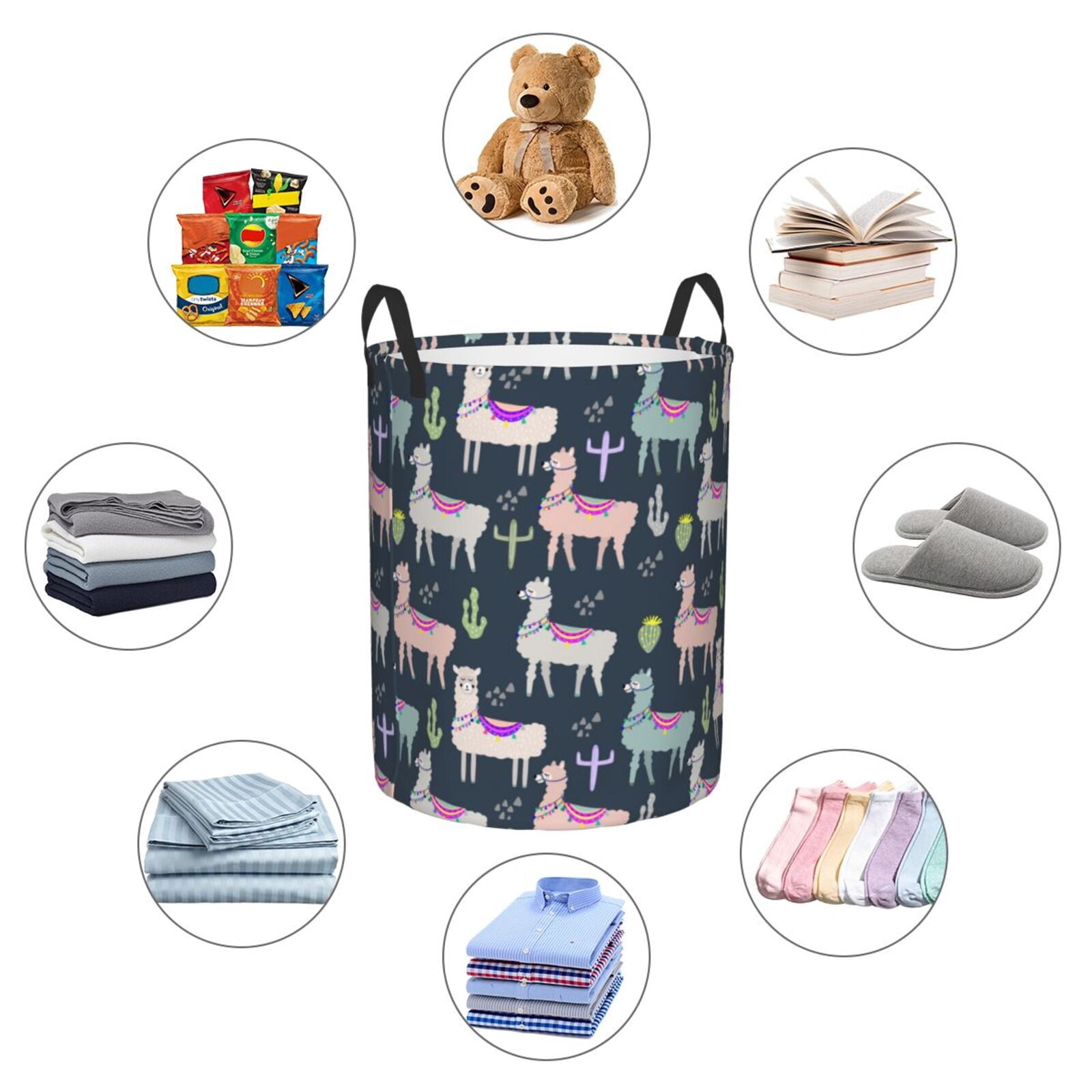 Large Laundry Basket with Handles - alpacas llama cactus navyblue Kids Baby Dirty Clothes Laundry Hamper for Bedroom Aesthetic