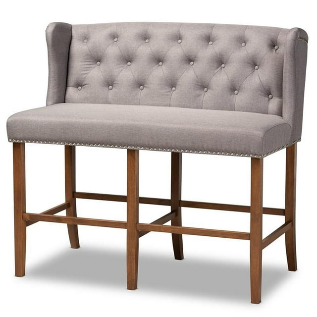 Baxton Studio Alira Grey Upholstered Walnut Finished Bar Stool Bench