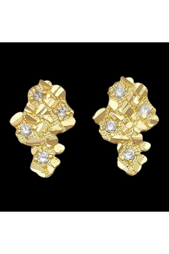 AAA+ Brass High End 14K Gold Plated Stud Bling Nugget Earring Earrings CZ Unisex